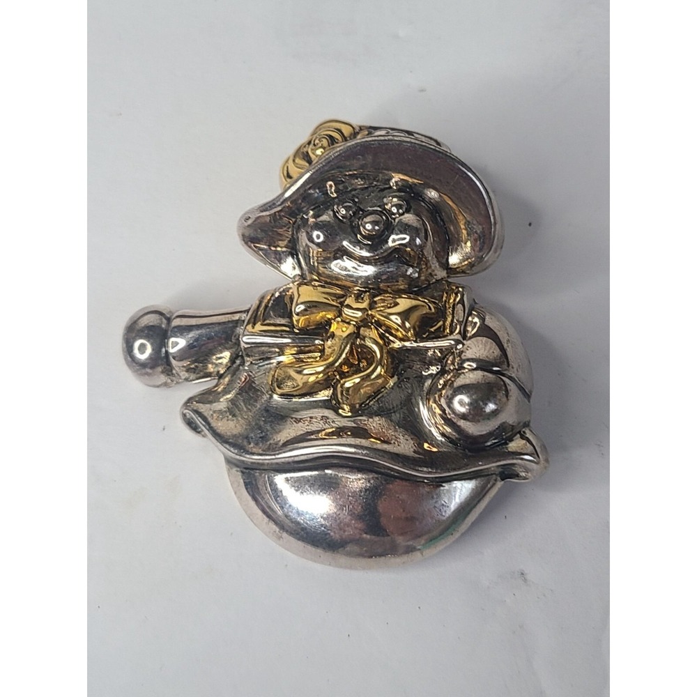 Vintage Style Silver & Gold Tone Snowman Brooch Pin Signed Best